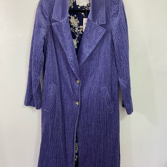 Anthropologie Corduroy Duster Jacket NWT Purple Sz 6 Funky 70s Retro Festival - Picture 2 of 12